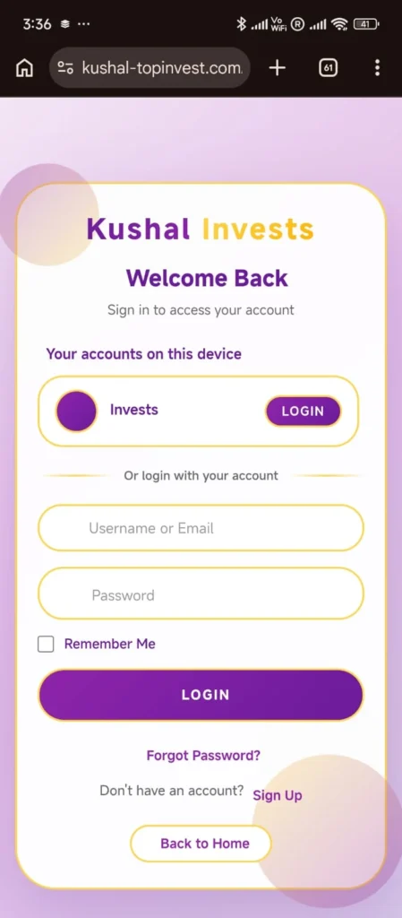 Kushal Invest Login